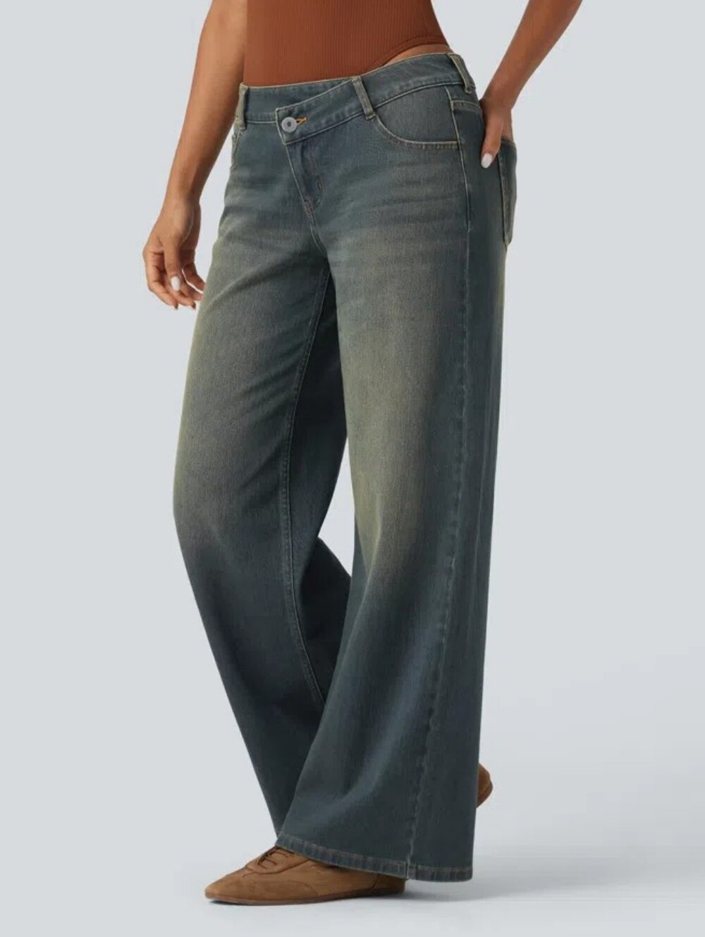 Halara Flex™ Asymmetric Low Rise Baggy Wide Leg Jeans Medium Tall NWT - Picture 2 of 9